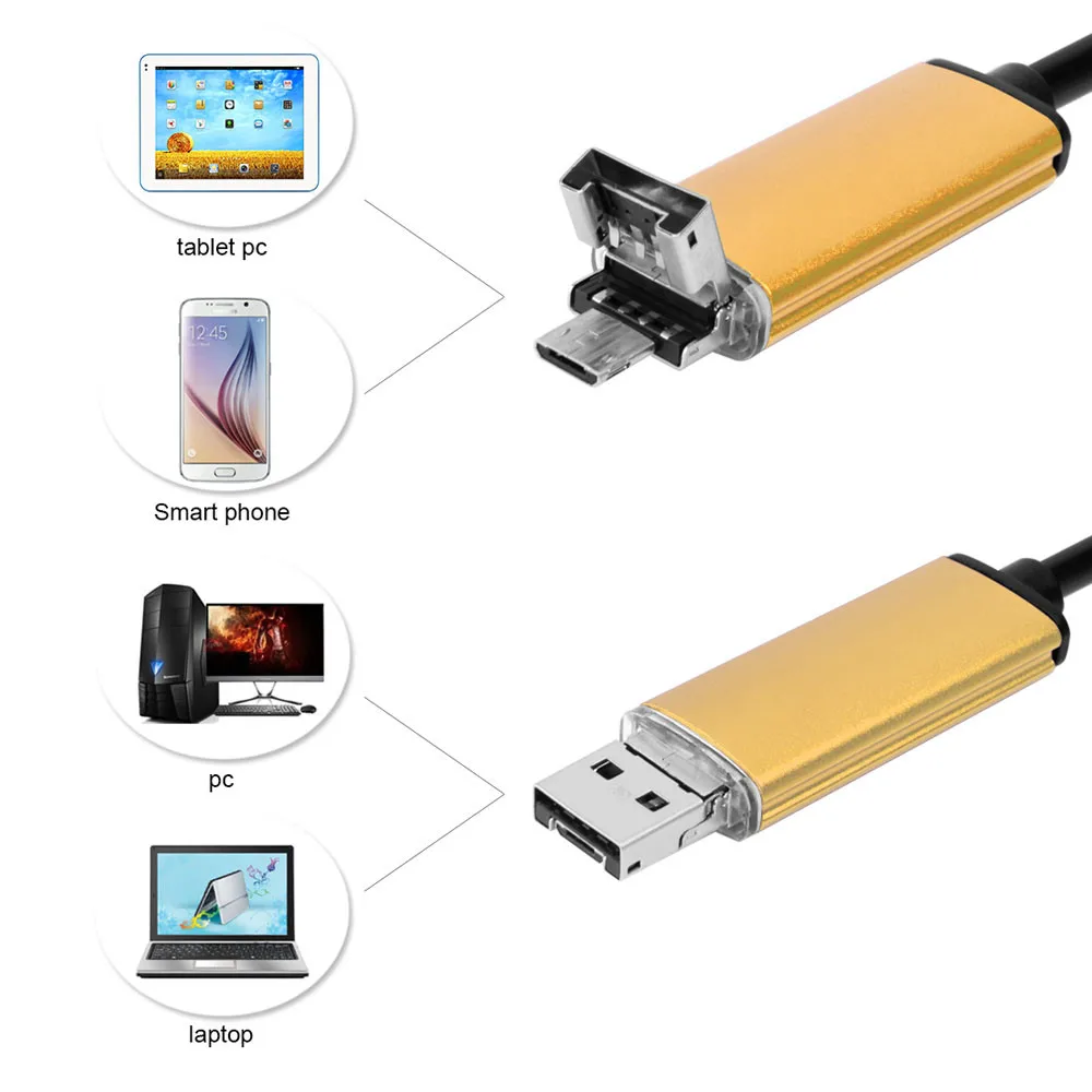 2 в 1 USB эндоскоп осмотр 7 мм камера 6 регулируемый светодиодный HD IP67 водонепроницаемый 5 м для Android телефон веб-камеры MAY25