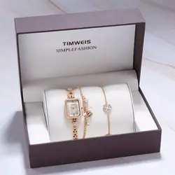 Розовое золото Для женщин Алмазный комплект часов Новые Роскошные Кварцевые часы Женские часы-браслет часы комплект Для женщин высокое