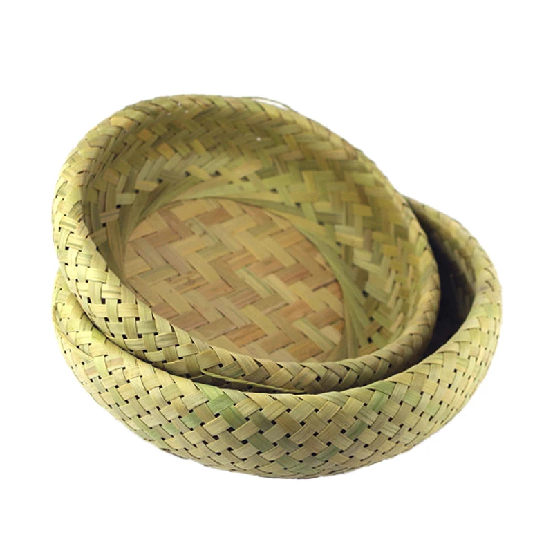 

Storage Basket Fruit Plate Rattan Woven Handmade Kitchen Food Picnic Bread Home Dress Container Storage Basket