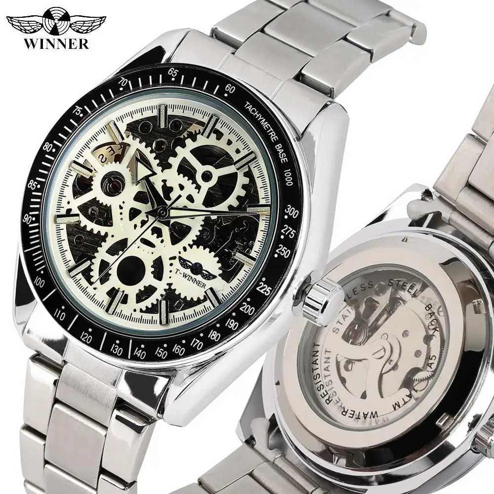

Business Automatic-self-winding Mechanical Watches for Male Trendy Stainless Steel Band Skeleton Mechanical Watch Gift for Boy