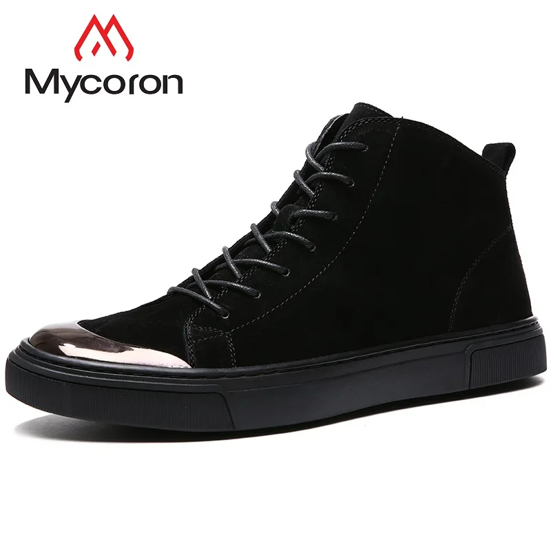 

MYCORON New Arrival Men Boots Fashion Ankle Shoes Male Breathable Lace-Up Luxury Brand Black High Top Shoes Schoenen Mannen