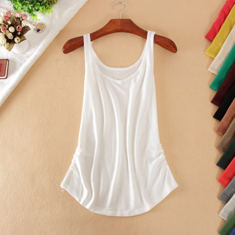 

Tank Top Women Vest 65%Linen 35% Cotton Knitted Natural Material Waist Folds Sleeveless14 Colors Basic Clothing Four Season Ware