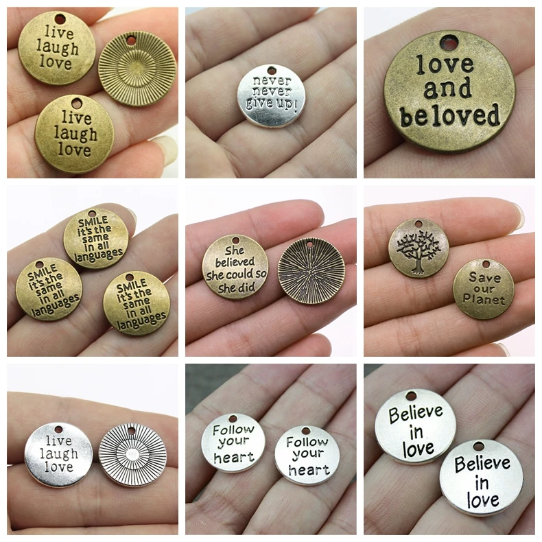 

High Quality Cute Engraved Luggage Tag For Jewelry Making Diy Craft Supplies Stamp Initial Round Text Tag Charms Men Jewelry