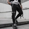 Streetwear noir sarouel hommes 2022 automne pantalons de survêtement avec rubans pantalon de jogging décontracté hommes Hip Hop pantalon avec multi-poches ► Photo 2/5