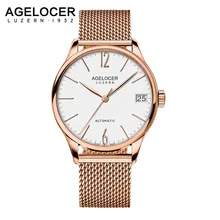 AGELOCER Luxury Brand Gold Steel Men’s Automatic Wristwatch Fashion Dress Business Sport Watch Men Clock Relogio Masculino 2017