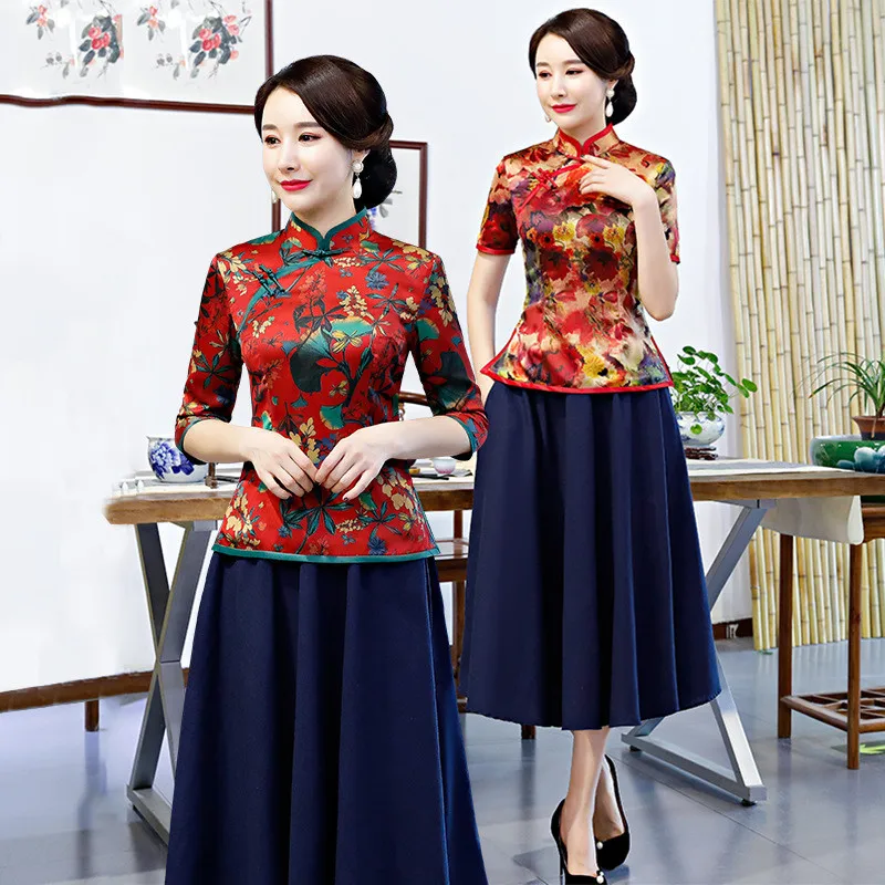 Винтажная Мода китайский стиль женский Национальный чехонсам Топы Стенд воротник Традиционный китайский год одежда Qipao Топ