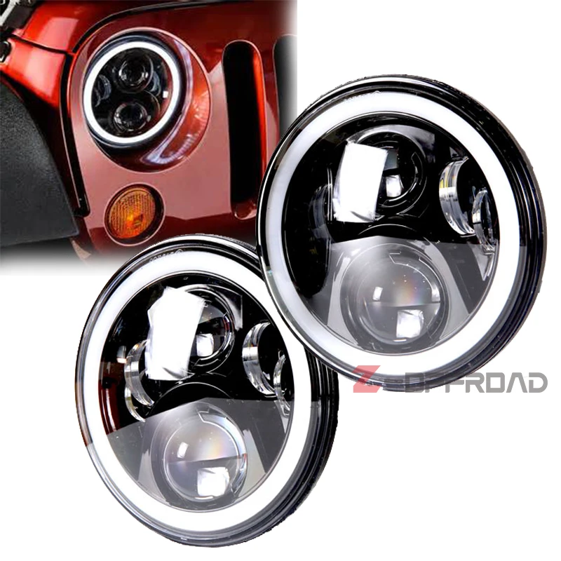 

2pcs 7" 50W offroad driving Led headlight bulb replacement lamp with DRL&white angle eye halo ring lighting for Hummer H1 H2