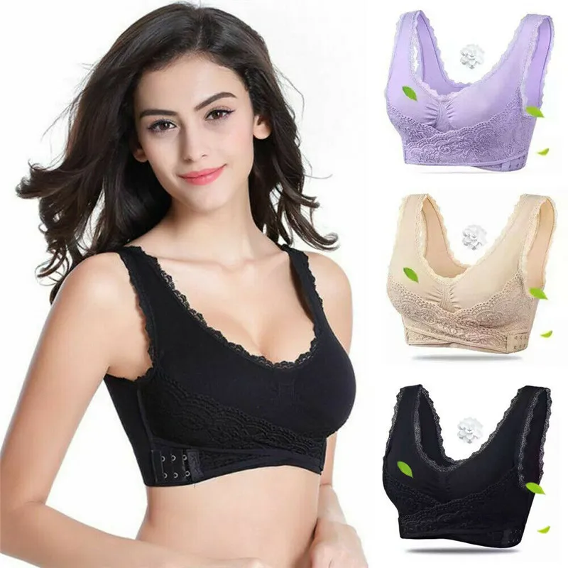 

Lace Solid Color Cross Side Buckle Without Rims Gathered Sports Underwear Sleep Bra New Lingerie Wireless Push Up For Women