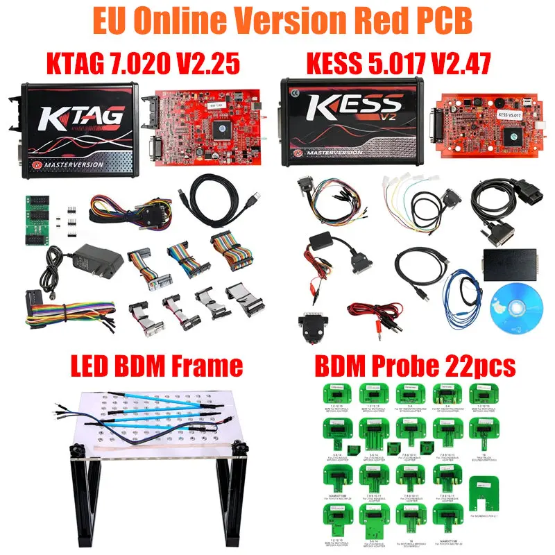 Версия ЕС красная доска KTAG V7.020 новейшая V2.25 мастер версия без ограничений на количество подключений KESS V5.017 V2.47 ECU чип Тюнинг инструмент - Цвет: KESS KTAG LEDBDM22p