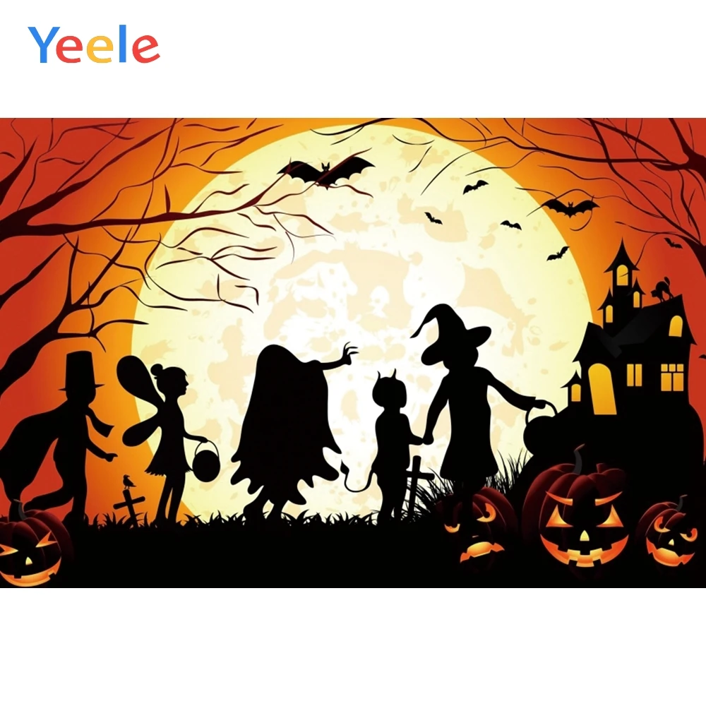 

Yeele Halloween Pumpkin Moon Castle Witch Customized Photography Backdrop Personalized Photographic Backgrounds For Photo Studio