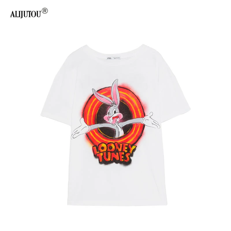 Warner Bros New Cute Cartoon Bugs Bunny T Shirts For Women Harajuku Totoro Fashion Girl Casual Tops Female Print Tees Zaraing