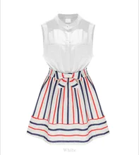 Womens Summer Style Fashion Stand Collar Stripes Spell Color Slim Sleeveless Dress Plus Size PA3251