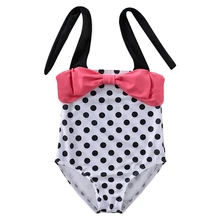 Коллекция года, красивый купальный костюм для маленьких девочек, белый купальник в горошек с вырезом на шее, детский купальный костюм, пляжная одежда, От 2 до 9 лет