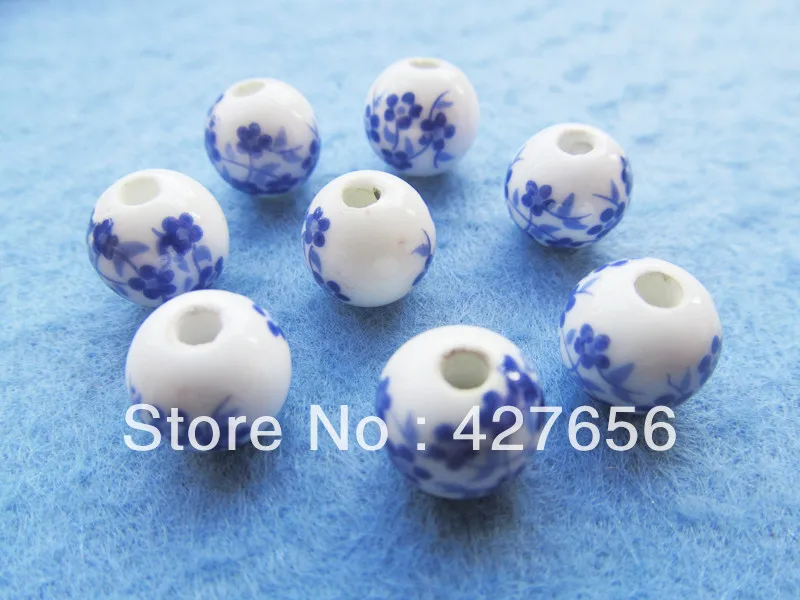 

9.48mmx10.40mm Cabinet Handpainted Blue Floral Pattern Ceramic Spacer Beads Charm/Finding, DIY Accessory Jewellry Making
