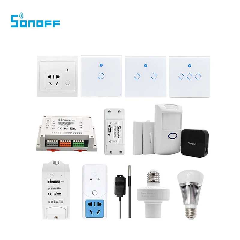 

Sonoff Smart Home Automation Kits Sonoff 4Ch Pow Basic RF Bridge B1 Slampher AM2301 Sensor T1 Wall Light Switch S85 Socket