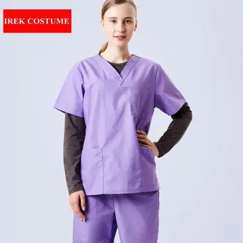 

New Women Surgical Hospital Scrub Sets Doctor Nurse Uniforms Dental Clinic Beauty Salon Medical Scrubs Short Sleeve Work Wear