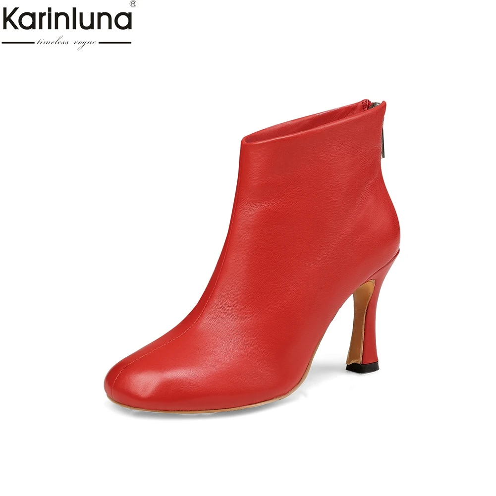 

Karinluna Brand New Dropship High Heels Genuine Leather Sheepskin Boots Women Shoes Fashion Party Shoes Woman Ankle Boots