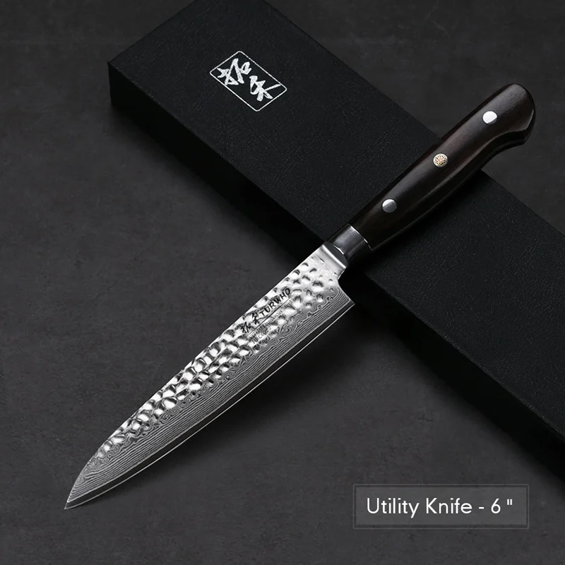 Utility knife TURWHO 7 ''высокое качество японский нож шеф-повара VG-10 Дамасская сталь нож Santoku Pro Дело с мясом фрукты овощи кухонный нож - Цвет: Utility knife