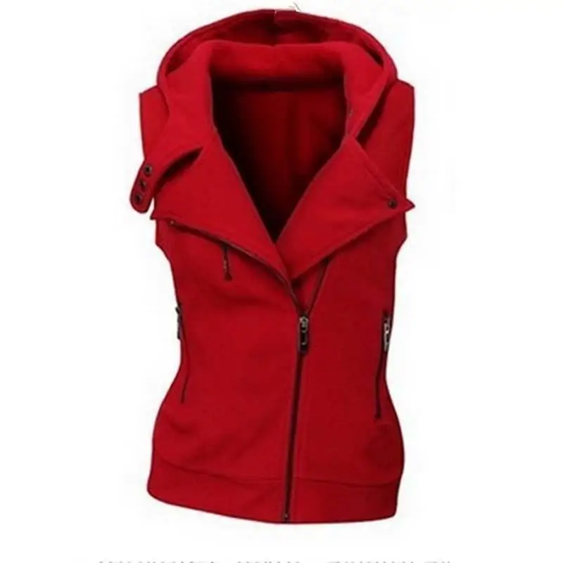 Модные женские толстовки с капюшоном, толстовка на молнии, куртка-бомбер без рукавов, верхняя одежда на молнии, пуговицы, топ размера плюс, LJ7843M - Цвет: Red