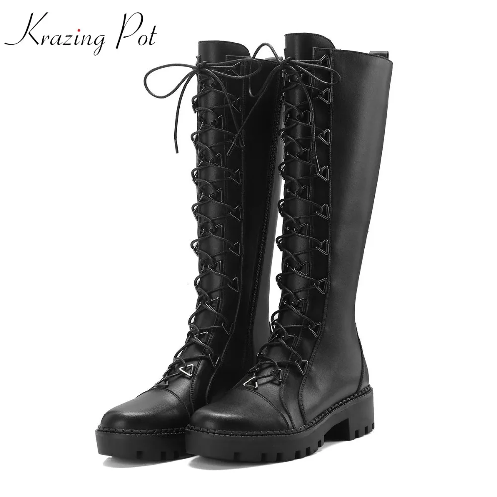 

Krazing Pot full grain leather modern streetwear limited customization lace up luxury vintage color riding thigh high boots L08