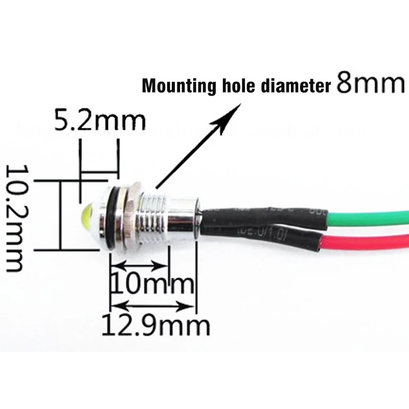1pcs 12V 8mm Metal Waterproof Car Truck LED Indicator Pilot Dash Light Lamp