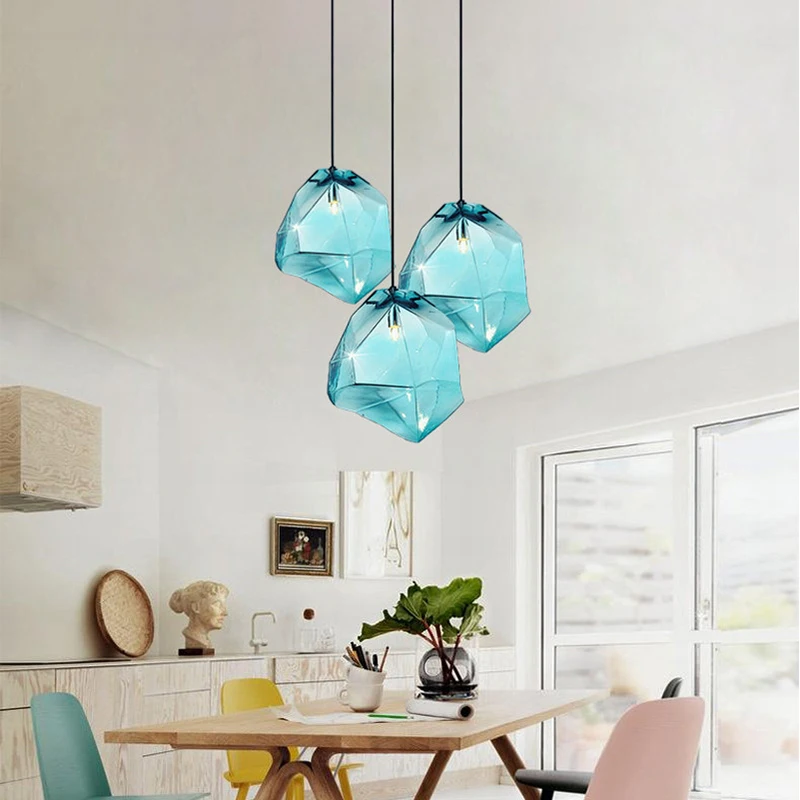 Kaufen Moderne Glas Anhänger Licht Kristall Bunte Hanglamp LED Nordic Eis Anhänger Lampe Für Wohnzimmer Schlafzimmer Küche Esszimmer G9