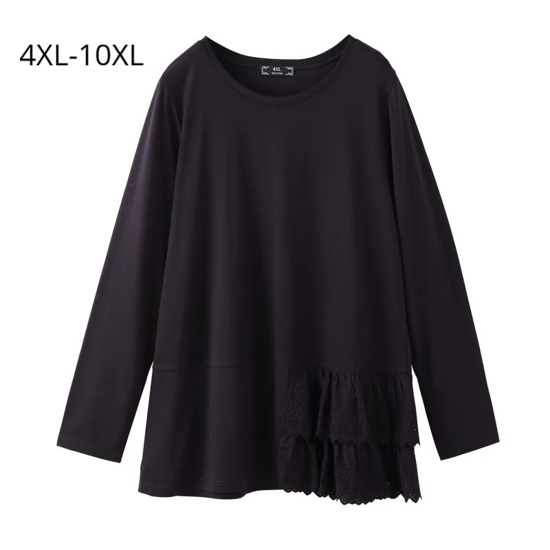 Плюс размеры 10XL 9XL 8XL 4XL для женщин Весна рубашка с длинными рукавами женский Нерегулярные Нижняя черный базовые футболки Sliming футболки Feminina