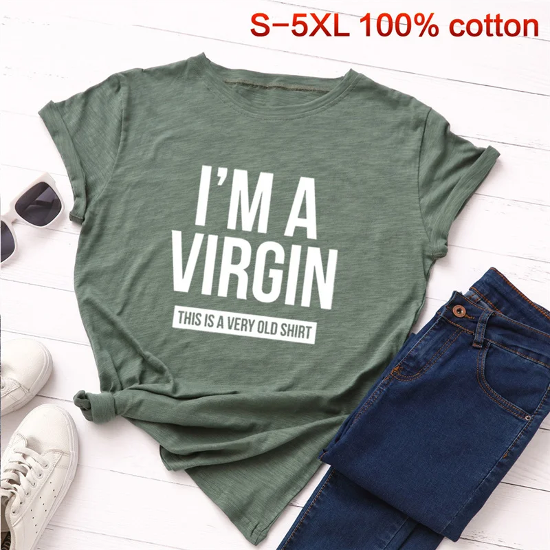 

Women Summer Tops I Am So A Virgin Letter Printing Women Tshirt Cotton Casual Funny T Shirt For Lady Top Tees Outfits Plus Size