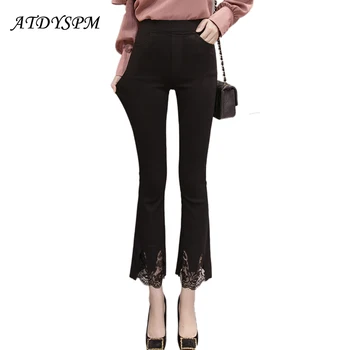 

New 2020 Flare Pants Women High Stretch Sexy Lace Stitching Casual Pants Female High Waist Bodycon Slim Pants Trousers Women