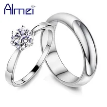 Almei Zircon Couple Rings Men/Women Silver Color Fianit Jewelry Women’s Ring With Crystal Bijoux Femme Lover Gift Sizing J063