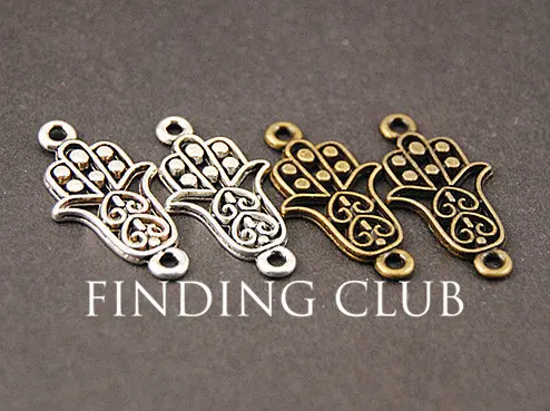 

50 pcs wholesale Jewelry Making Charms 2 Colors Hamsa Hand DIY Charm Connector DIY Metal Bracelet Necklace Findings A791/A792
