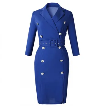 

High Quality Runway Dress 2019 Women High Waist Button Split Vintage Dress Elegant Bodycon Work Business Ladies Dresses