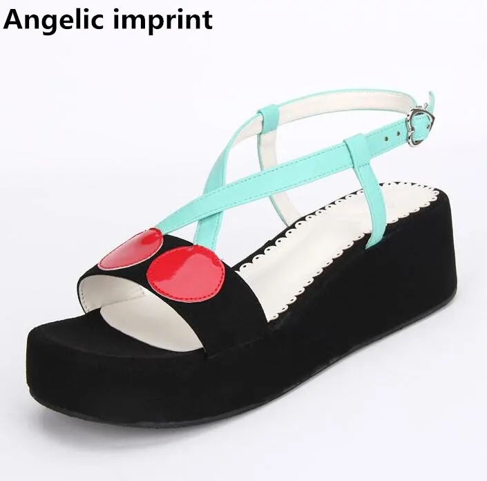 Cosplay Negro Señora Imprimir Princesa Bombas 33 De Mori Tacones Mujer Chica 47 Verano Vestido Mujeres 8816 Zapatos Angelical Cuñas Sandalias Lolita R0Xq4n
