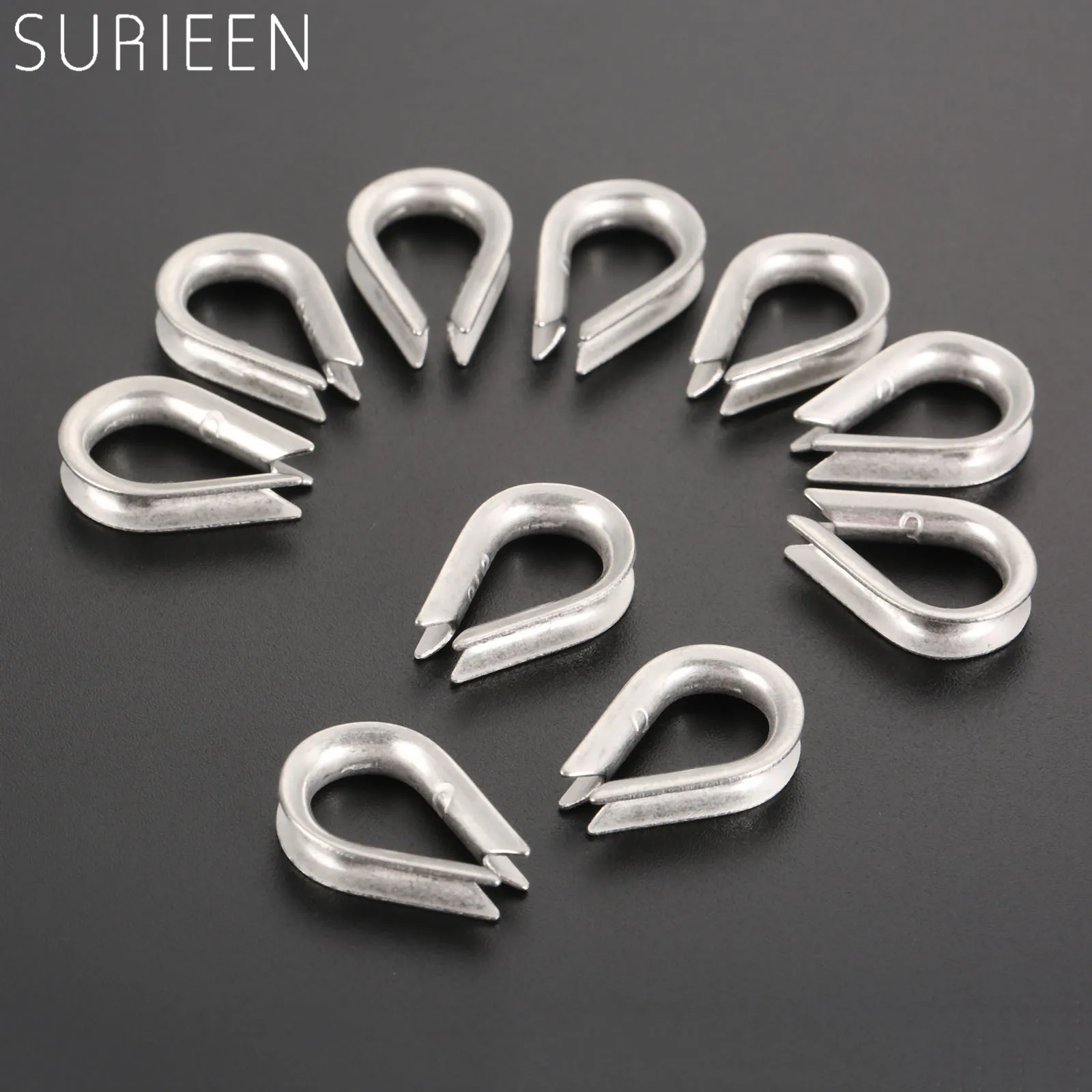 SURIEEN 10pcs/Lot 3mm M3 Wire Rope Cable Thimbles Clamps Marine Grade 316 Stainless Steel Boat Sleeve Clip Fittings Cable Crimps