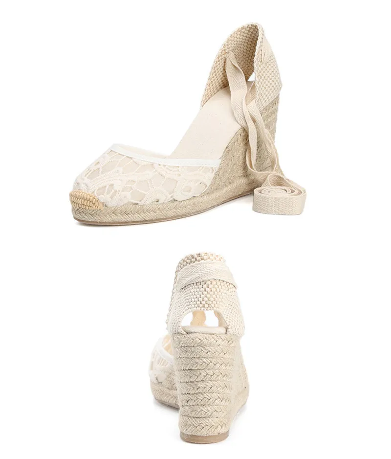 New Summer Women's Espadrilles Sandals Sexy Lace Shoes Woman 6.5CM9CM High-Heeled Platfroms Casual Wedges For Women High Heels (9)