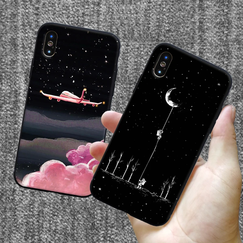 Матовый чехол для iPhone 7 6s 8 Plus XS MAX XR Мягкий силиконовый Звездная ночь SE 5S 5 X чехлы