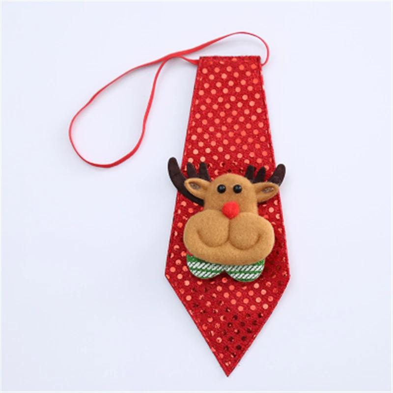 Веселый Рождественский детский праздничный галстук с блестками, Санта-Клаус, снеговик, галстук с изображением лося, рождественские украшения, новогодние подарки для детей