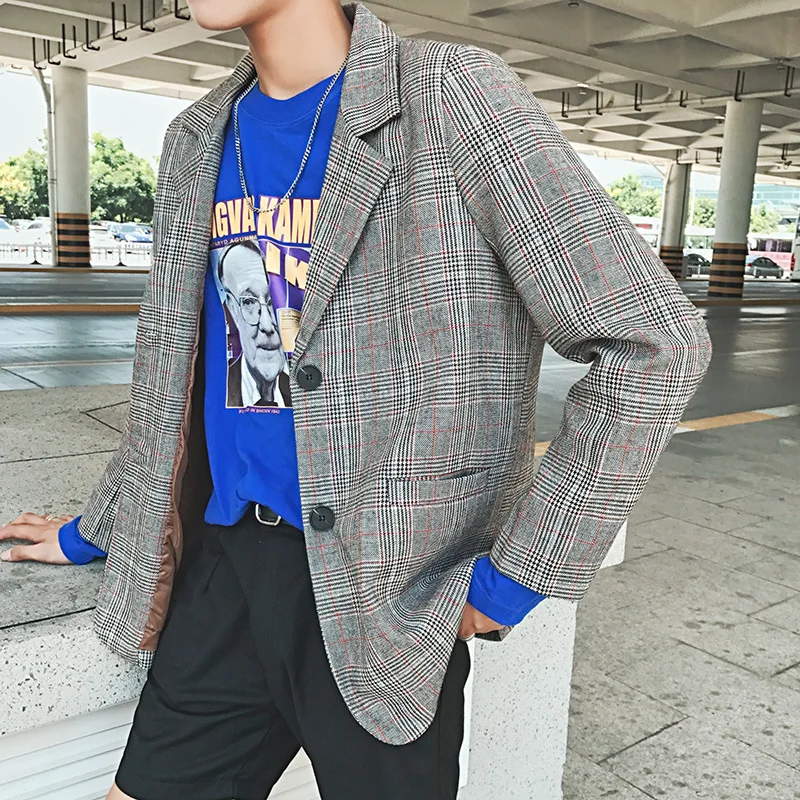 Zogaa 2019 New Hong Kong Style Autumn Fashion Trend Casual Plaid Suit Male Korean Version Loose Ulzzang Temperament Male Suit