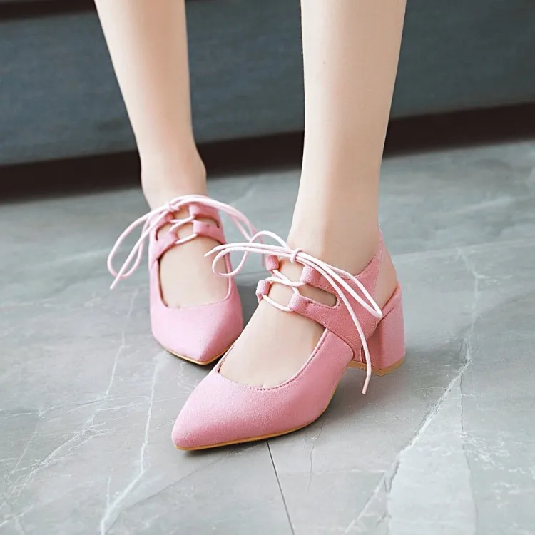 

Big Size 11 12 13 14 15 16 17 ladies high heels women shoes woman pumps Pointed lace-up Package toes Thick with Single shoes
