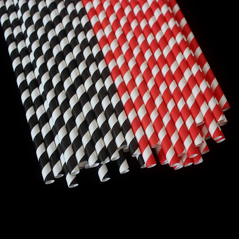Free Shipping Red/Black Striped Paper Straws Drinking Straw Creative straw Wedding Decorations Party Supplies | Дом и сад