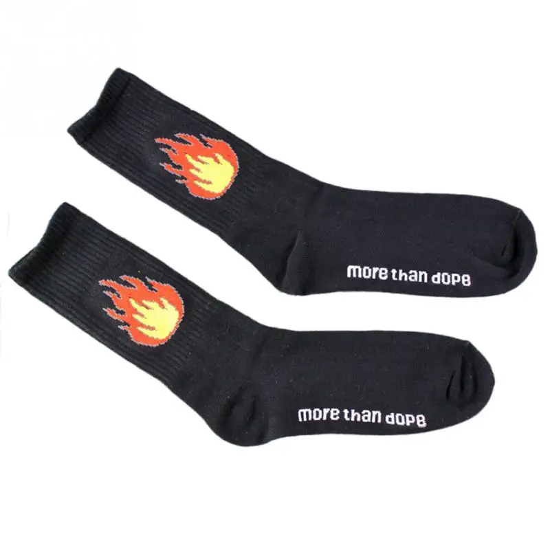 1 пара носков для мужчин женщин хлопковые носки экипажа длинные огонь скейтборд Lover's повседневное носки с пламенем черный, белы