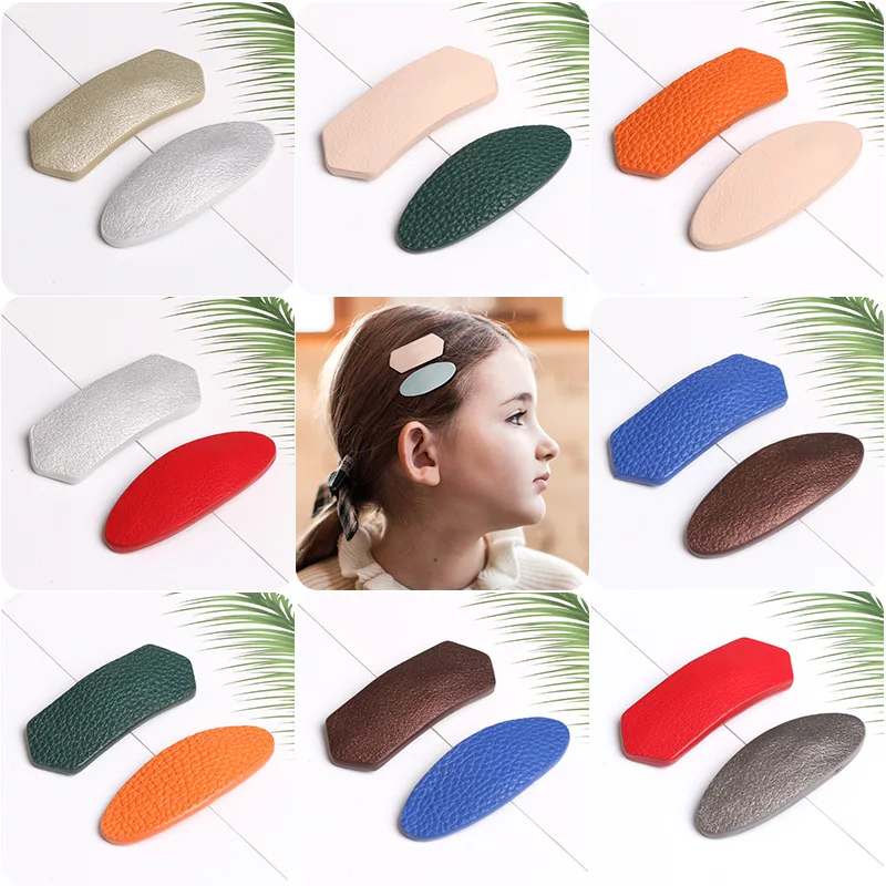 

Colorful Geometric Colored Child Hair Clips Leather Girls Barrettes High Quality Hairpin Hand Made Hair Accessories Hair Bows
