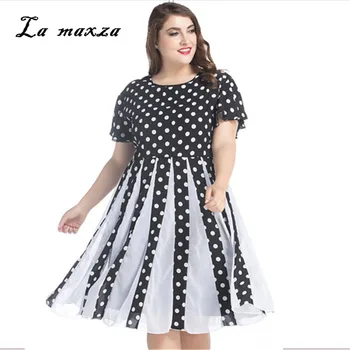 

Plus Size 7XL 2020 Women Summer Vintage Casual Dot Sundress Fashion Sexy Midi Elegant Dress