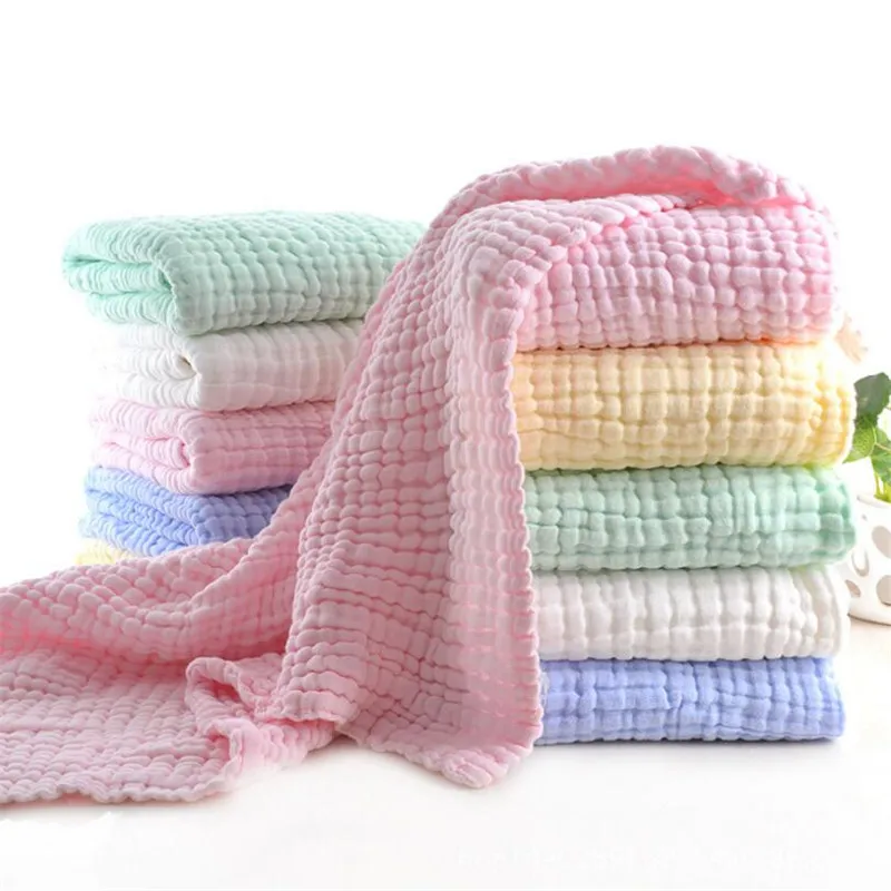 

105*105cm blister cotton muslin blanket 6 layers plain kids sleeping blanket solid color muslin bedding blanket