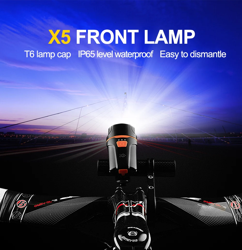 Excellent CoolChange Waterproof Bike Light USB Rechargeable Cycling Light T6 LED Warning Flashlight Battery 1200mAh 6 Modes Bicycle Light 0