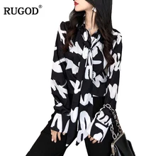 RUGOD 2018 Women’s Tops And Blouses Female Bow Tie Collar Long Sleeve Chiffon Blouse Elegant Office Lady Shirt Plus Size Blusas