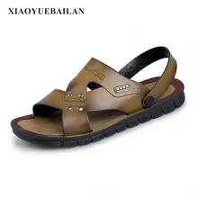 Летняя кожаная обувь, Для мужчин, новые кожаные сандалии, Для мужчин дышащие кожаные, противоскользящие пляжная обувь