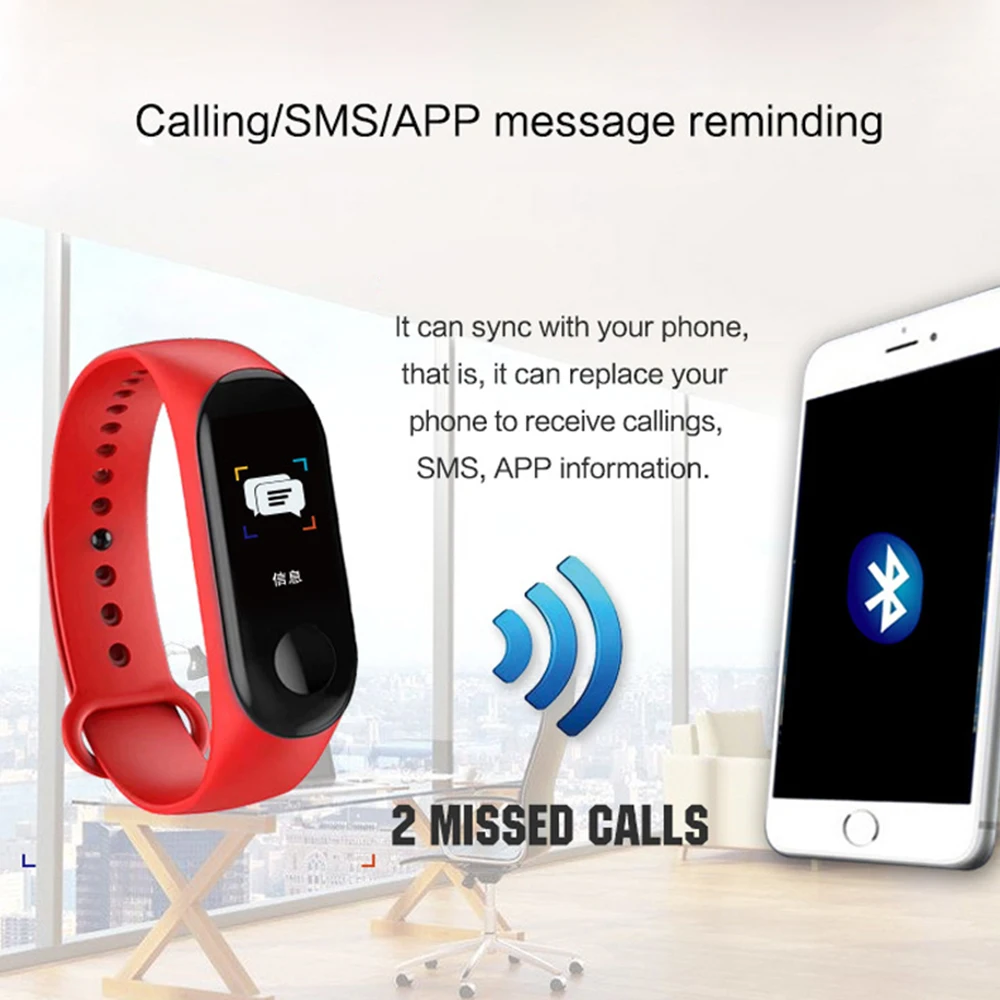 M3 Smart-Band Bluetooth Fitness Tracker Bracelet Reminder Smart Wristband For Men Women Heart Rate Monitor Fitness Bracelet
