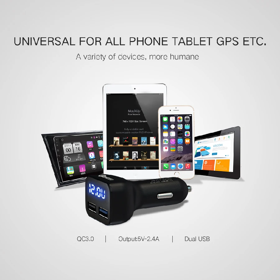 SUMPK Dual USB Car Charger LED Display Quick Charge 3 0 Car Charger Fast Mobile Phone 4