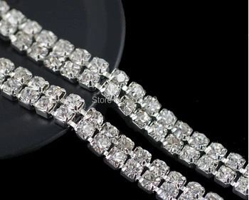 

1 Yard 2 Rows 3mm SS12 A Grade Diamond Crystals Rhinestones Chain Ribbon For Wedding Cake Banding Sewing DIY Project